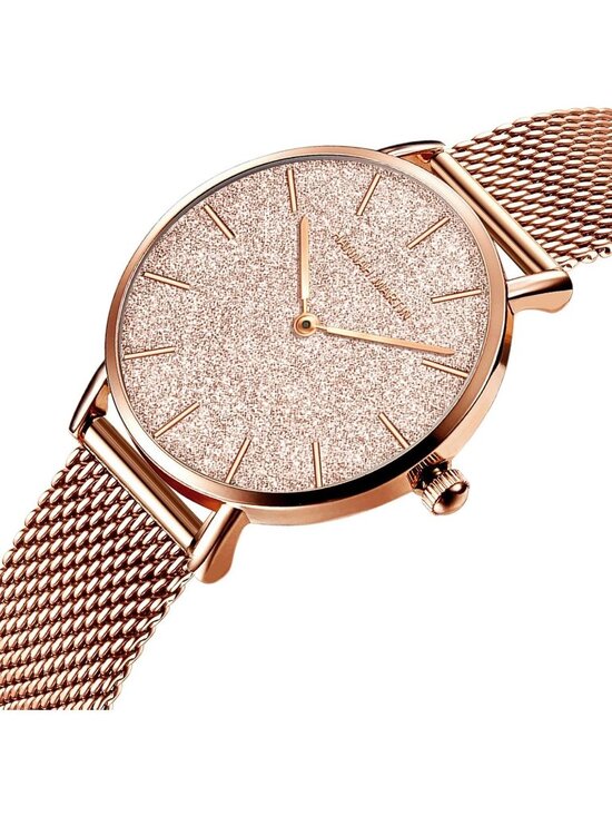 Women\'s Rose Gold Analog Stainless Steel Mesh Strap Minimalist Slim Dial Watch main image 6